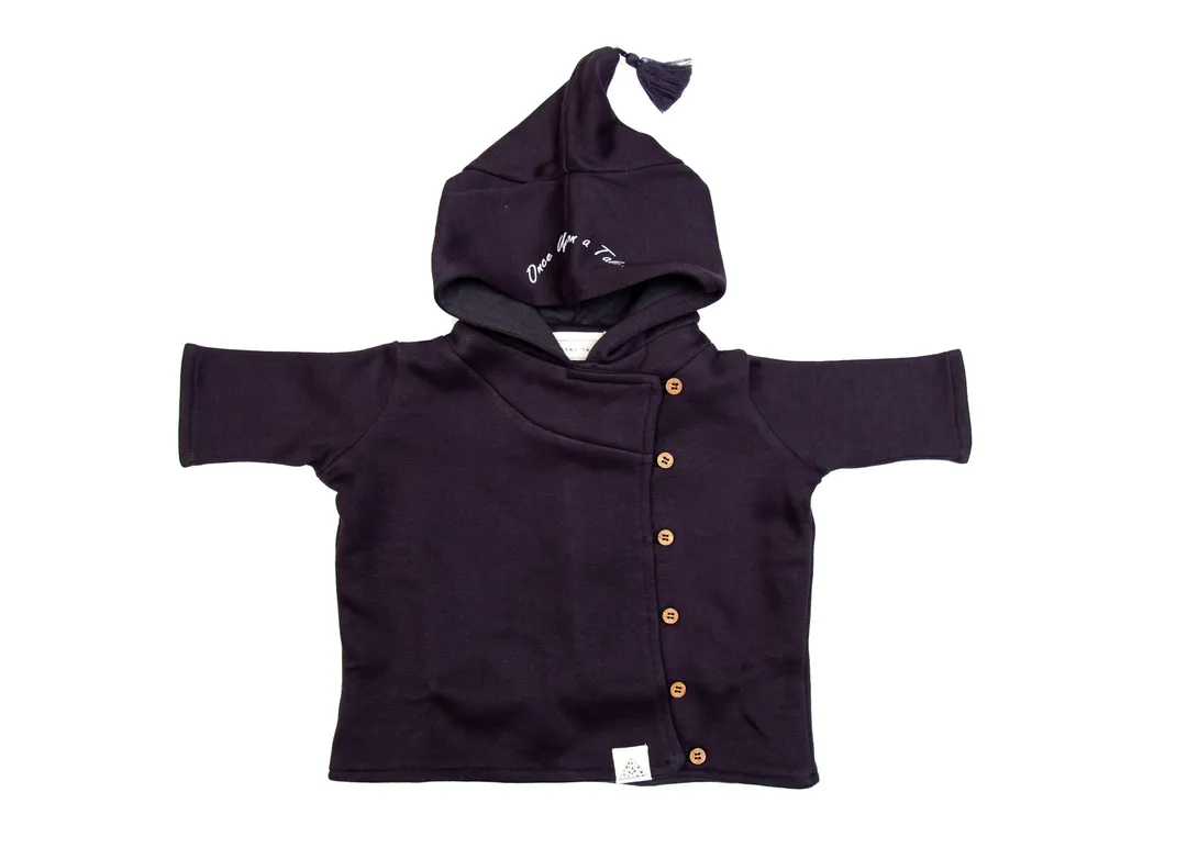Side Closing Fitted Coat with Hoodie (Black Olive)