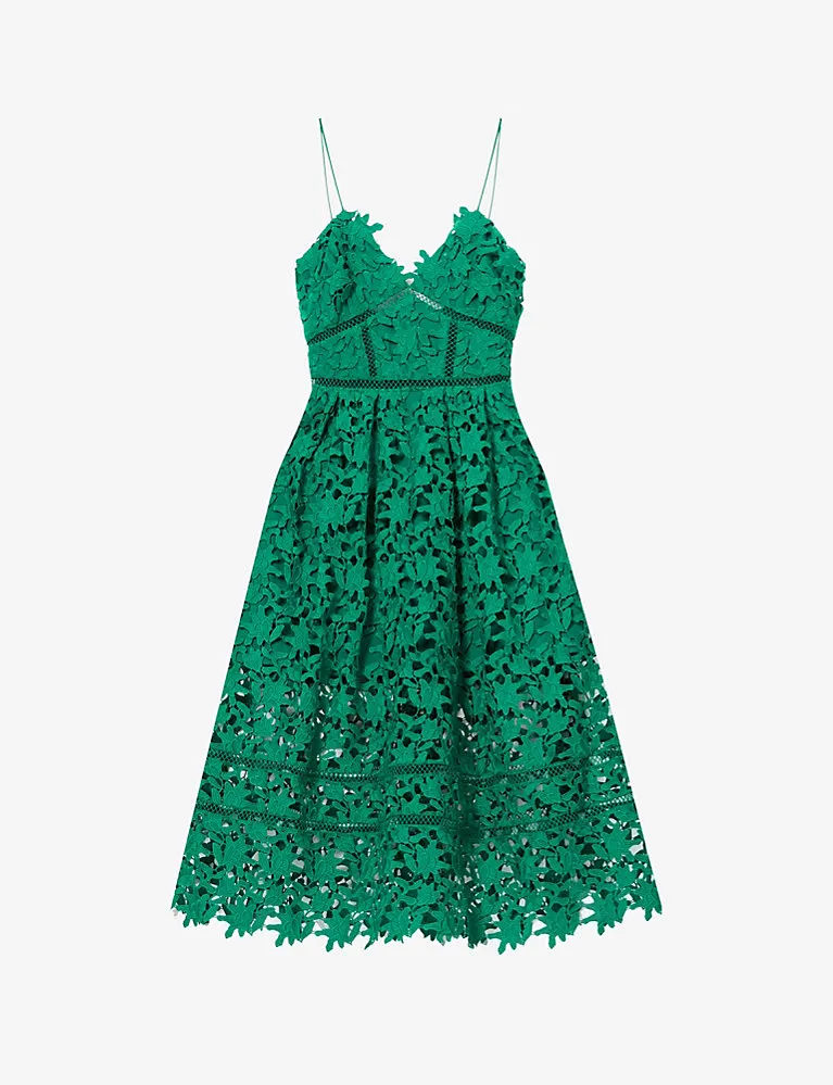 Self-Portrait Azaelea Floral-Embroidered Lace Midi Dress
