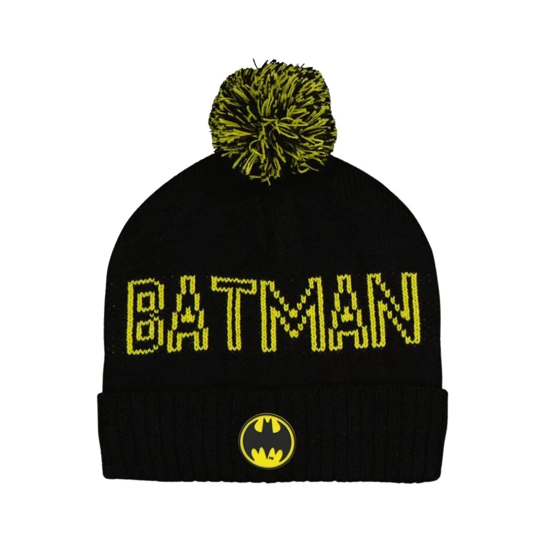 Batman Knitted Beanie With Pom Pom