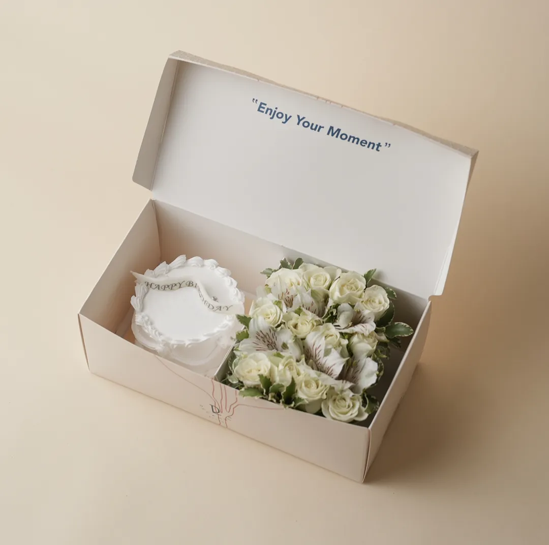 Enjoy box mini white cake- white flower mix chocolate