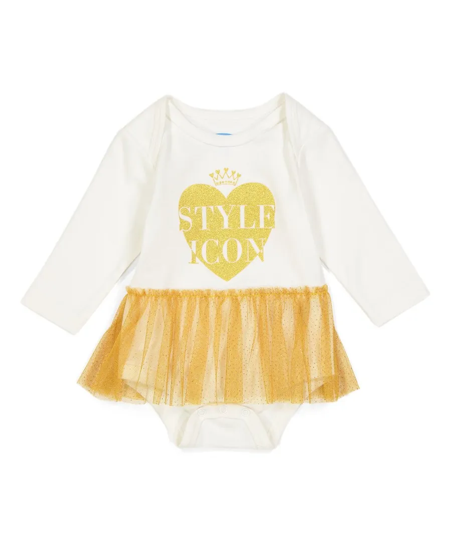 White & Gold 'Style Icon' Skirted Bodysuit