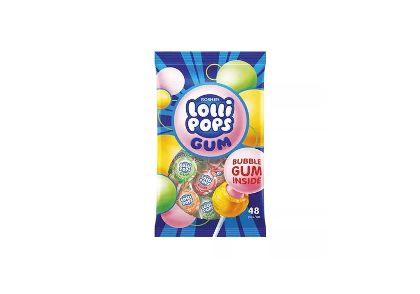 Roshen Assorted Fruit Lollipops With Gum 48 Pieces