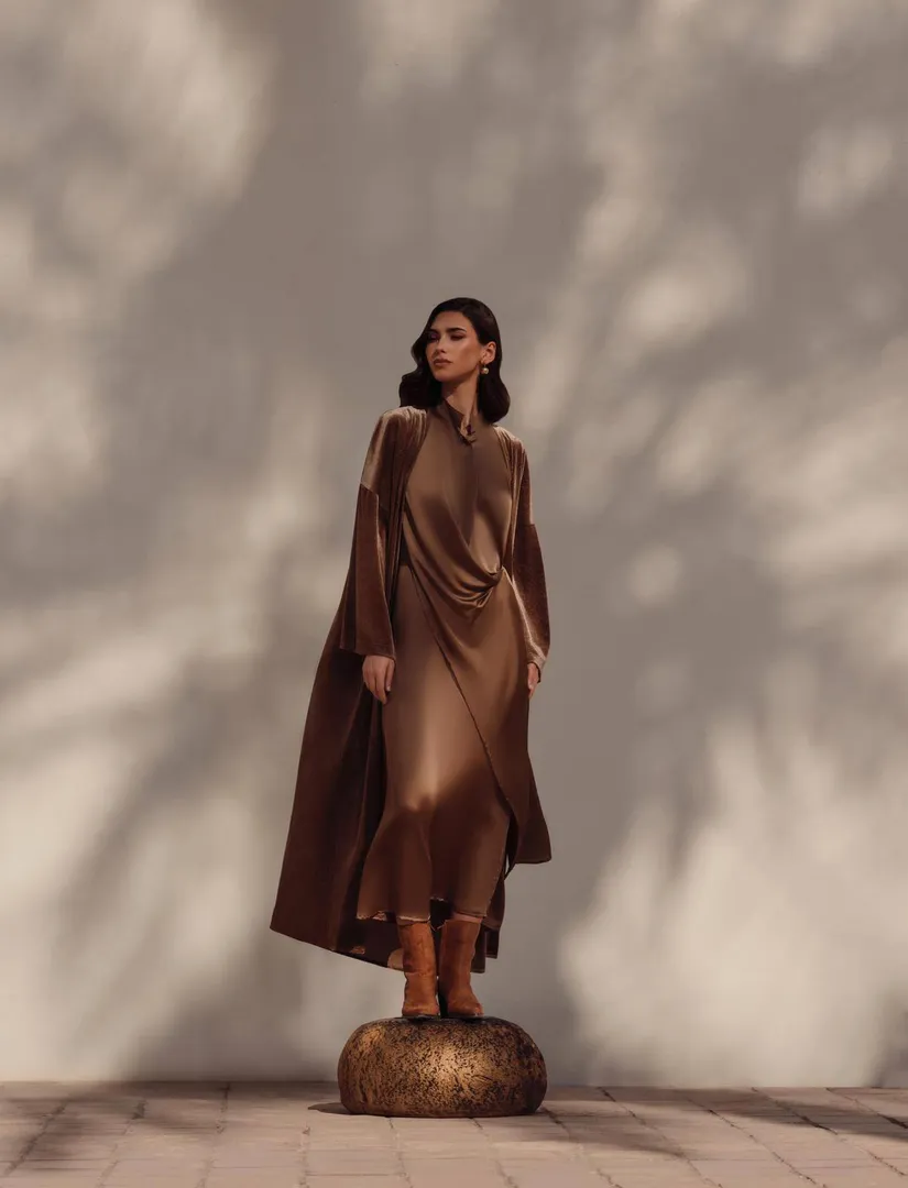 draped silk set