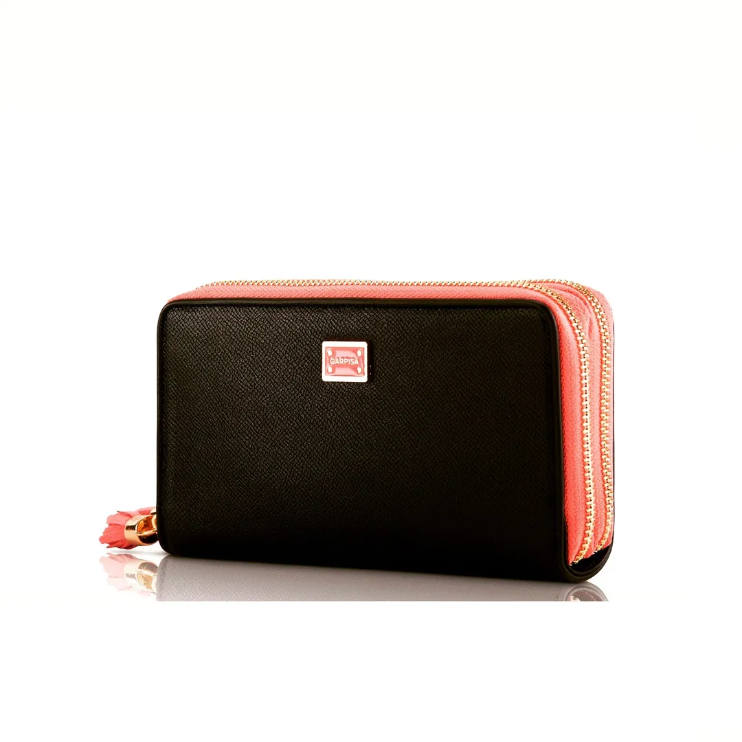 Black-Pink Zip Through Wallet Purse